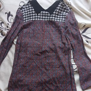 Sisley Black and Red Houndstooth Collared Midi Dress Size 42EU